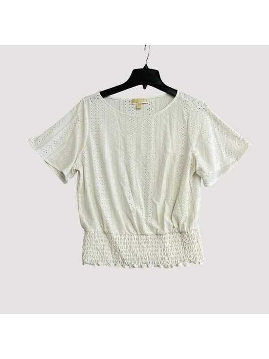 Michael Kors Tops - Michael  Kors Women's M White Eyelet Short Sleeve Smocked Hem Top P0432